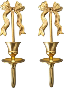 Vintage Aluminum Wall Candle Sconces Double Arm Taper Holders with <b>Ribbon</b> Bow Tassel Design Handmade Christmas & <b>Easter</b> Decor - Product Image 4