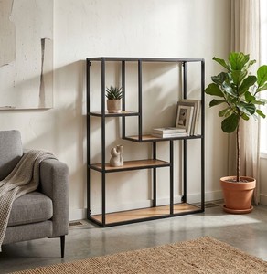 Modern <b>Wall</b> <b>Mounted</b> Bookcase with Metal Frame Storage <b>Shelf</b> for Home Office Living Room Decor - Product Image 1
