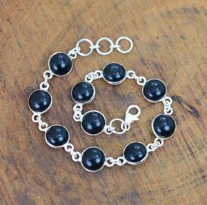 สร้อยข้อเท้าเงินแท้มาใหม่ประดับอัญมณีสีดำวาววาววาววาวความยาว8มม. ทรงหลังเบี้ยเป็นโครง925ทึบทำมือ - Product Image 3