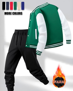 Boys 2pcs Set Sweatshirt Joggers Solid Color Fleece Casual Autumn Winter Warm Outfit Polyester/Cotton Logo on Chest and Back - Product Image 1