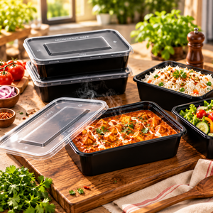 Recipientes Rectangulares de Polipropileno de 650 ml para Comida para Llevar, Grado Alimenticio, con Tapas Transparentes para Contenedores de Comida para Llevar HORECA - Product Image 2