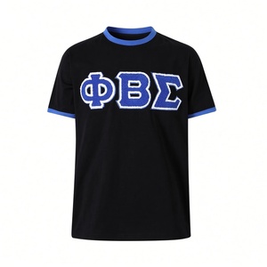 Black Royal <b>Blue</b> <b>Men</b> Short Sleeve Crew Neck T <b>Shirt</b> with Chenille Greek Letter Embroidery Fraternity College Casual - Product Image 3