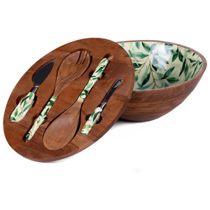 Bol sur pied en bois fait à la main bol à salade sur pied en bois d'acacia personnalisé pour les fruits alimentaires servant des ustensiles de cuisine naturels Option de gros - Product Image 1