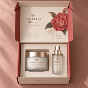Boîte d'emballage en carton ondulé imprimée personnalisée CAMELLIA pour crème visage - Product Image 2