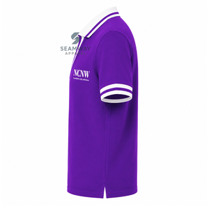 Polo pour femme NCV Sorority, violet et blanc rayé, col en V, en piqué, manches courtes, avec écusson brodé, vêtement grec - Product Image 4