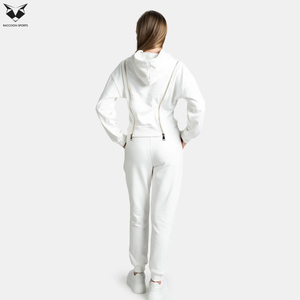 Zip Style In White Color Ladies Gym Crop Tracksuits Long Sleeve Best Seller Product Crop Tops And Jogger Tracksuit Set For Women - Product Image 5