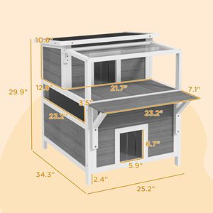 Casa de Madera para Gatos de 2 Pisos con Techo Abatible y Puerta de Escape, Panel de Piso Extraíble, Balcón para Uso en Exteriores en el Patio Trasero para Mascotas - Product Image 2