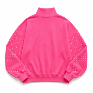 Women's Hoodies Pink Rhinestone Sleeve Turtleneck Sweatshirt Heavyweight Pearl Studded Varsity High Collar Pullover Womenswear - Product Image 3