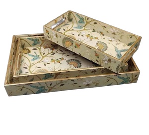 Plateau de service en bois de manguier de haute qualité avec plateau de service imprimé en émail pour Table à manger vaisselle nourriture petit déjeuner pâtes servant - Product Image 1