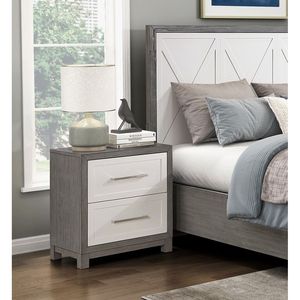 Comodino con Due Cassetti in Finitura Avorio e Grigio, Arredamento per Camera da Letto - Product Image 1