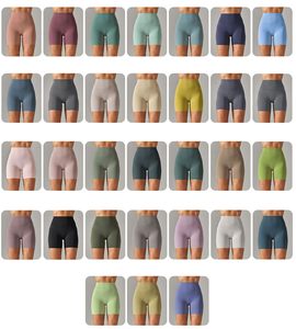 Short de motard de yoga sans couture taille haute pour femme ultra-doux et flatteur avec fermeture à la taille élastique motif solide - Product Image 2