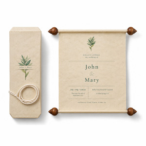 Meilleures ventes : Invitation de mariage vintage faite à la main avec décoration en bois et design personnalisé imprimé - Product Image 1