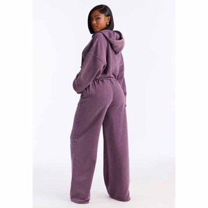 New Arrived 2026 Polyester/Cotton Casual <b>Women's</b> Crop Washed Hoodie <b>Baggy</b> Trouser 2 Piece Set Pleated <b>Women's</b> Sets - Product Image 4
