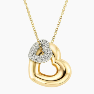 Collar con colgante de corazón en oro amarillo chapado en oro de 18 quilates con círculo de diamantes pavé y cadena tipo caja, joyería unisex de lujo. - Product Image 1
