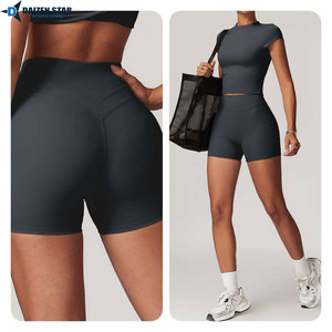 Custom Logo Women Solid Yoga Set Seamless Elastic Waist Sportswear Gym Fitness Wear 2 Piece Activewear Front/Waist Design - Product Image 3