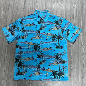 Men's Blue Short Sleeve Hawaiian <b>TShirt</b> With Palm Tree Print Regular Fit Casual Wear - Product Image 4