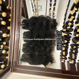 Venta al por mayor Remy a granel Extensiones de cabello humano indio virgen 30 pulgadas de doble trama de onda de alta calidad Material de pelo crudo al mejor precio - Product Image 5