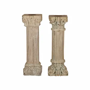Heritage Wooden <b>Tall</b> <b>Pillar</b> <b>Candle</b> Stand Hand Carved Floral Design Farmhouse Home Hotel Indoor Outdoor Decorative Display - Product Image 5