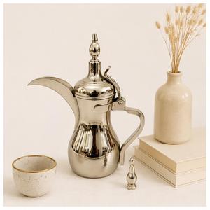 Cafetera tradicional árabe Dallah de acero inoxidable, de lujo, color plateado, para preparar Gahwa, con pico largo y mango curvo, para el hogar y hoteles. - Product Image 6