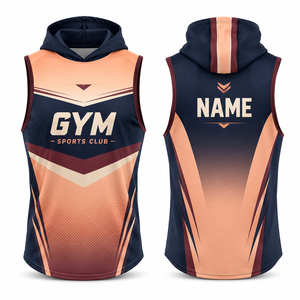 Débardeur à capuche sans manches pour homme, dégradé de couleurs, séchage rapide, coupe sportive, longueur normale, en polyester tricoté - Product Image 1