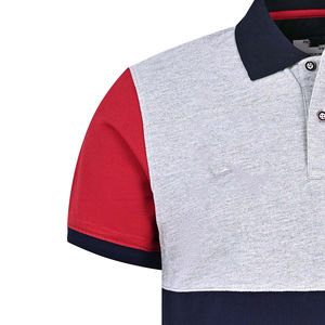 Polo pour homme à blocs de couleur gris, bleu marine et rouge, manches courtes, respirant, décontracté, pour l'été, le golf et le tennis - Product Image 3