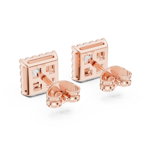 Pendientes con Diamante Cultivado en Laboratorio de Corte Princesa de 0.5CT, con Halo, en Oro Rosa de 18K, para Compromiso, Boda, San Valentín, Uso Diario - Product Image 2