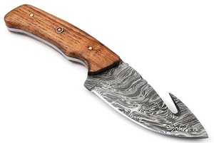 Belle main en acier damas lame forgée fixe Camping Skinner Guthook couteau manche en bois de frêne couteau utilitaire personnalisable - Product Image 4