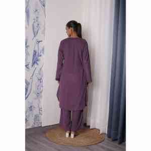 Ensemble Kurta en velours côtelé Mulberry Wine pour femmes - Product Image 1