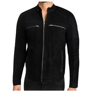 Nouvelle Arrivée Blouson en Cuir pour Homme Grande Taille Col Montant Boutons Cachés Hiver Logo Avant Blouson Moto en Cuir - Product Image 1