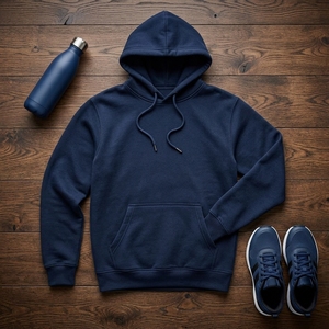 Custom <b>Navy</b> Blue Minimalist Pullover Hoodie Men's Casual <b>Sweatshirt</b> Hooded Sportswear 100% Cotton Winter 2 Pcs OEM ODM Wholesale - Product Image 2