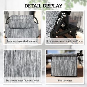 Sdraio Pieghevole Grigia con Schienale Reclinabile a 4 Livelli, Cuscino in Tessuto a Rete Traspirante e Poggiatesta per Esterni e Piscina, Realizzata in PE e Ferro - Product Image 6