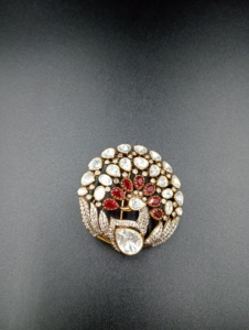 AMAIRA JEWELS <b>Gold</b> Plated Silver Flower Brooch Crystal Rhinestones Pear Cut Red Stones Unisex Party Jewelry Accessory <b>Clothes</b> - Product Image 3