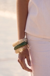 Resin Women's Jade <b>Bangle</b> <b>Bracelets</b> Set Bohemia Style Green Cream Transparent Stackable Jewelry - Product Image 2