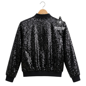 Veste universitaire maçonnique pour femme, style régalia, à sequins noirs, veste bomber scintillante à manches longues, vêtement d'extérieur tendance, tenue grecque - Product Image 2