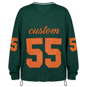 Ropa Deportiva Personalizada, Jersey de Fútbol Americano Verde, Malla de Poliéster, Manga Larga, Cuello en V, Deportivo, Transpirable, Nombre y Número Personalizados - Product Image 2