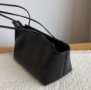 Women's Minimalist Genuine Leather Shoulder <b>Bag</b> <b>Black</b> Zip Closure Two <b>Straps</b> Daily Use - Product Image 4