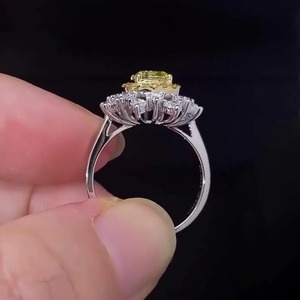 Trendy 1.00ct Fancy Yellow <b>Cushion</b> Lab-Grown Diamond IGI Certified Unique Flower Shape Fine Jewelry 14K White Gold Double <b>Ring</b> - Product Image 5