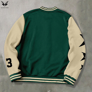 Highest Quality Thick Varsity <b>Jacket</b> Vintage <b>Patchwork</b> Green and Cream Baseball <b>Jacket</b> Streetwear Embroidery Letterman <b>Jacket</b> - Product Image 2