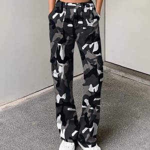 Women's <b>Camouflage</b> <b>Cargo</b> <b>Pants</b> High Waist Loose Fit Full Length Drawstring Closure Casual Style Spring Wear - Product Image 2