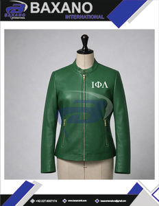 Veste en cuir vert premium Iota Phi Lambda Sorority avec lettres grecques pour les membres de la sororité et de la fraternité IPL, veste pour femmes - Product Image 4