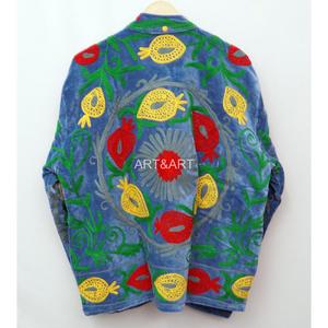 Handmade Multicolor Suzani Embroidered <b>Velvet</b> <b>Women's</b> <b>Jacket</b> 100% Cotton Eco-Friendly Quick Dry Quilted Artisan Design - Product Image 4