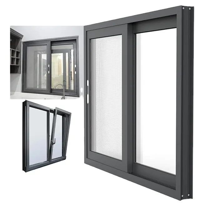 Ventana de aluminio de diseño moderno al por mayor ventana de aluminio antimosquitos ventana corredera de rejilla de gasa interior