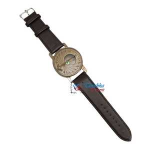 นาฬิกาข้อมือแบบเข็มทิศพร้อมหน้าปัดทองเหลืองโบราณ สายหนัง - ของขวัญวันครบรอบ/วันรับศีลล้างบาปสำหรับพ่อแม่ - Product Image 4