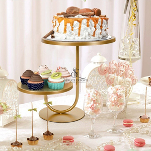 Elegant 2-Tier Gold Metal <b>Cake</b> Stand Modern Cupcake Dessert Display Rack Round Shape For <b>Wedding</b> Party & Buffet Table Decor - Product Image 1
