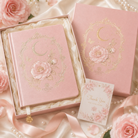 Carnet de notes LABON personnalisé à motif botanique Camélia Rose Pivoine, couverture rigide en similicuir avec dorure céleste, quadrillé à pois, papeterie