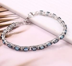 London Blue Topaz <b>Charm</b> Bracelet 925 Sterling <b>Silver</b> Womens Natural Gemstone Handmade Jewelry Elegant Gift Her Oval Cut Luxury - Product Image 3