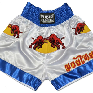 Muay Thai short lightweight breathable satin fabric custom logo <b>elastic</b> waistband training shorts gym wear for men women fitness - Product Image 1