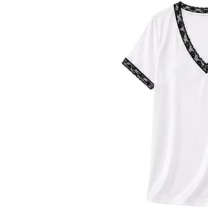 Ensemble de pyjama en satin blanc personnalisé pour femme, haut à manches courtes et short avec bordure en dentelle noire, vêtements de nuit doux, fabrication OEM ODM sur mesure - Product Image 3