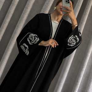 <b>Abaya</b> Collection Women Modest Islamic Muslim Dress Elegant Black <b>Pink</b> Embroidered MAXI Length Long Sleeve Loose Fit Open Front - Product Image 4