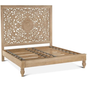 Lit de rangement traditionnel Lena King en bois de mahogany massif, haute qualité, hauteur réglable, finition naturelle, pour chambre à coucher. - Product Image 2